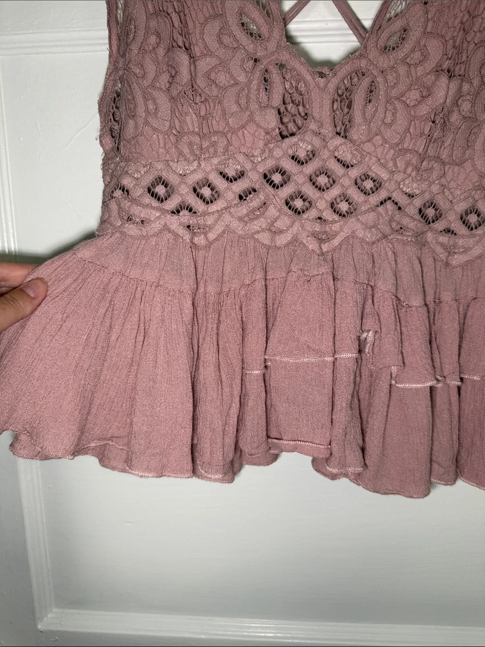 Free People Dusty Mauve Crochet Lace Cropped Tank - Picture 5 of 10